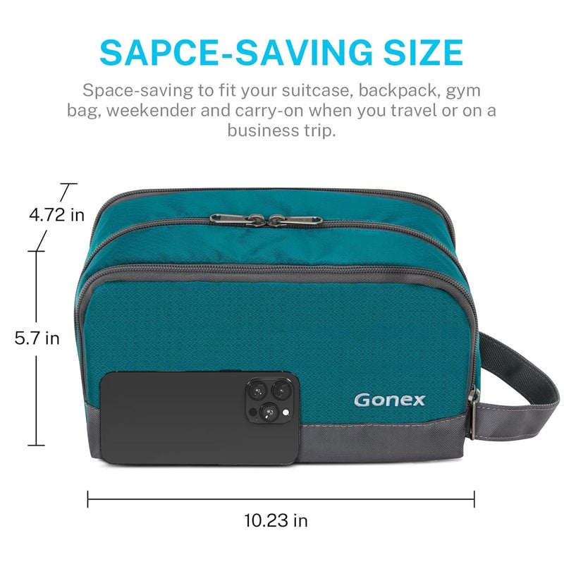 Gonex Travel Toiletry Bag Nylon, Shaving Bag Toiletry Organizer Peacock Green - Image 2
