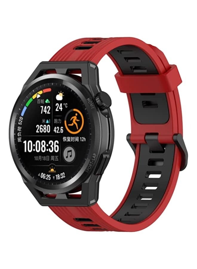 هواوي ووتش GT Runner سوار 22mm الشريط المزدوج لون سيليكون سوار أحمر أسود - Image 4