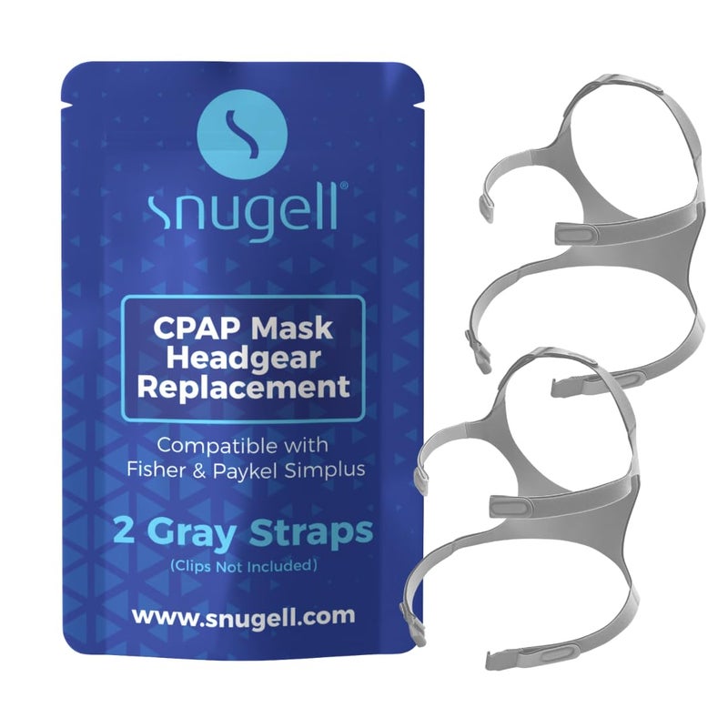 Snugell CPAP Headgear Replacement Straps for Fisher Paykel Simplus CPAP Mask 2Pack Gray Straps Premium Durable Nylon Material for Comfortable Secure Fit Ideal Replacement Clips Not Included