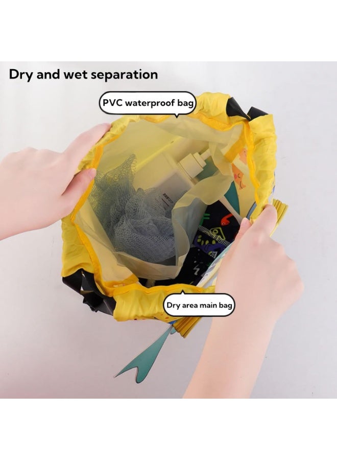 Gonice Dry Wet Separated Swim Bags for Kids, Waterproof Storage Bag with Independent Shoe Compartment for Boys & Girls, Portable Cartoon Design Drawstring Backpack for Swimming 42x28x10cm - Image 5