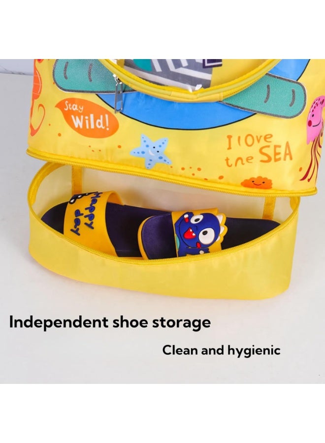 Gonice Dry Wet Separated Swim Bags for Kids, Waterproof Storage Bag with Independent Shoe Compartment for Boys & Girls, Portable Cartoon Design Drawstring Backpack for Swimming 42x28x10cm - Image 4