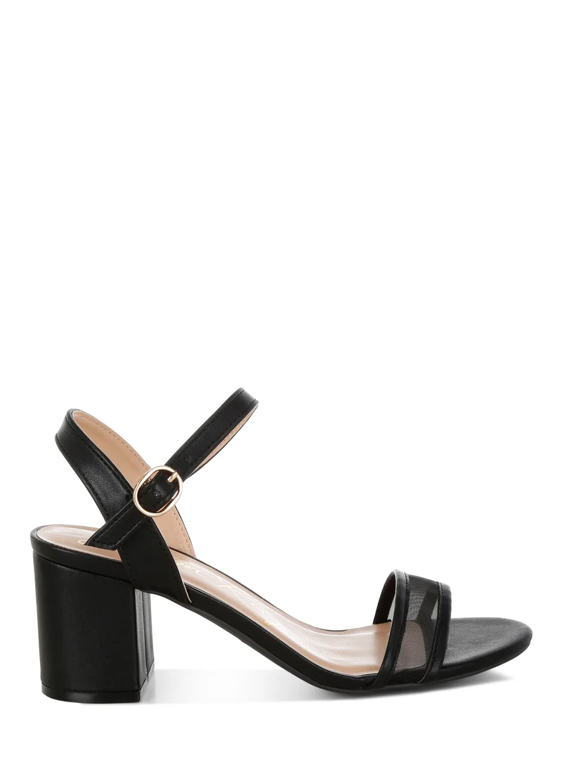 London Rag Mesh Pin Buckle Block Heels in Black