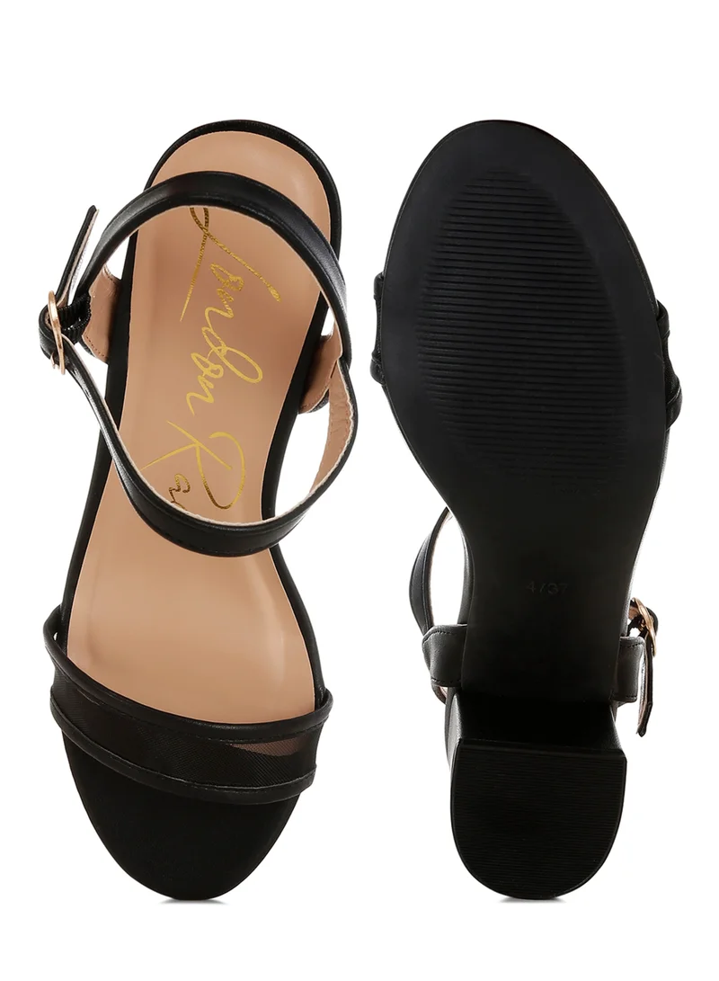London Rag Mesh Pin Buckle Block Heels in Black