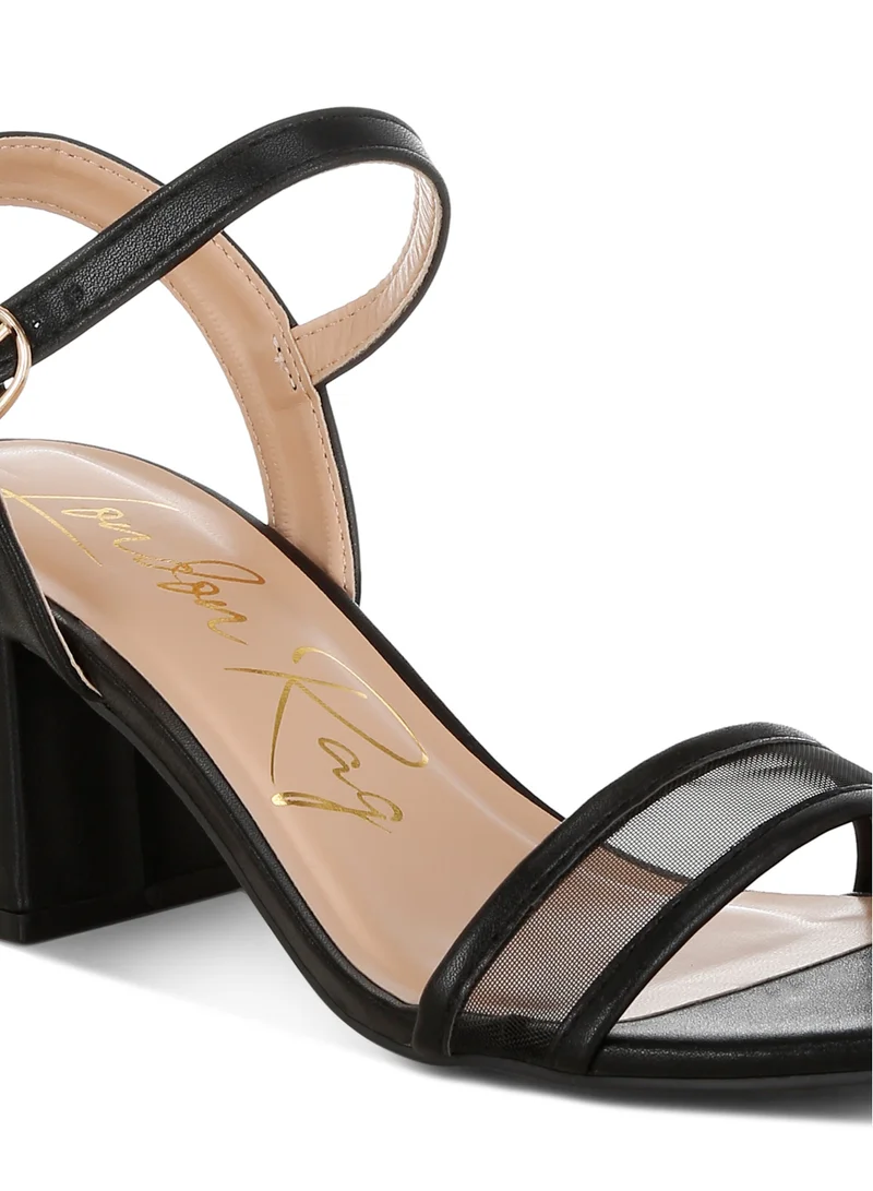 London Rag Mesh Pin Buckle Block Heels in Black