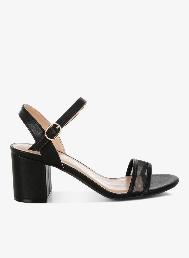 London Rag Mesh Pin Buckle Block Heels in Black
