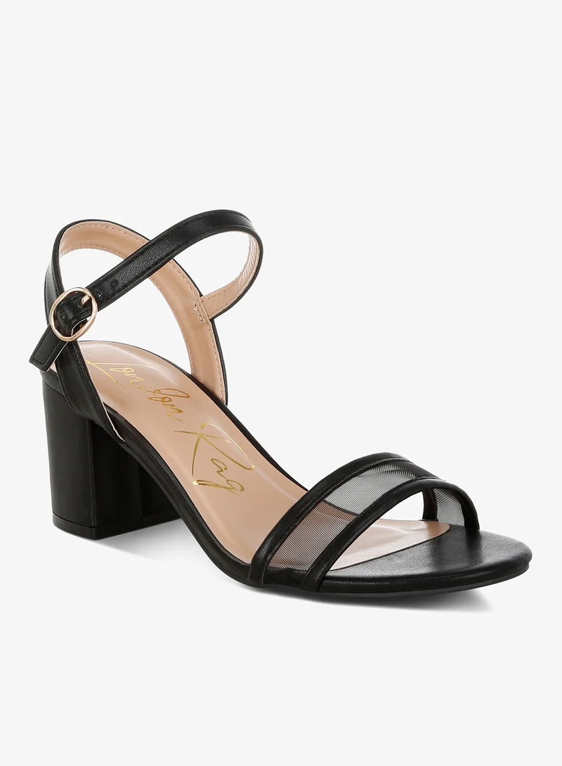 London Rag Mesh Pin Buckle Block Heels in Black