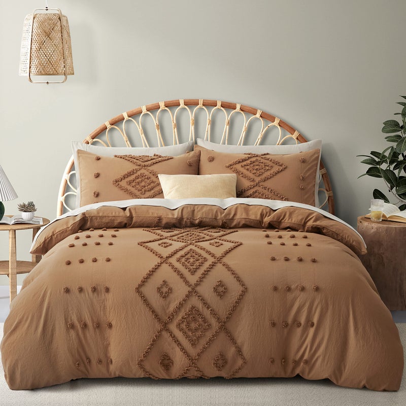 Oli Anderson Tufted Davet Cover Cover Soft and Lightweight Coves محدد لجميع المواسم 3 قطع Boho التطريز المذهل مجموعة الفراش الأنيقة (Pumpkin King 104A90)