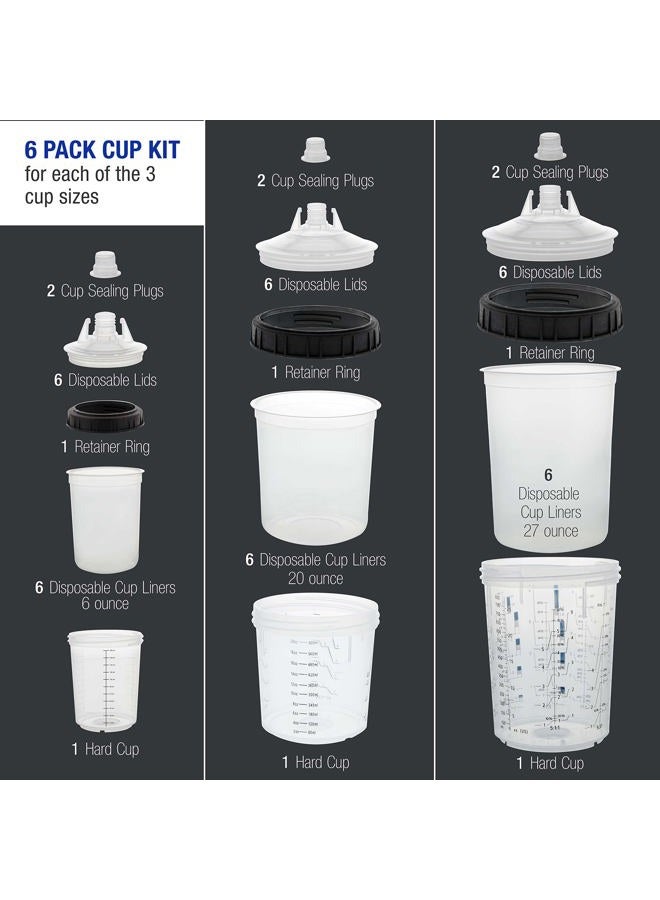 Master Airbrush Master Paint System 3 Cup Size 6 oz, 20 oz, 27 oz Variety Pack Set, MPS Disposable Paint Spray Gun Cup Liners and Lid System, 6 Pack Kit of Each Size, Lids with Strainers, Hard Cups, Retainer Rings - Image 3