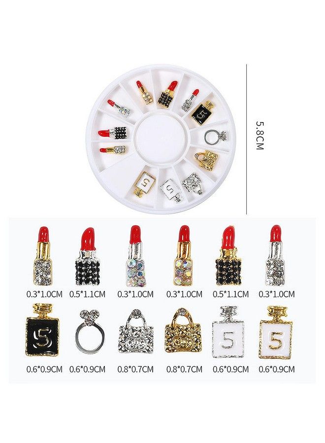 CESUSME 12Pcs Alloy Nail Charms Handbag Lipstick Nail Charms Gold 3D Crystal Gems Luxury Jewelry Charms Rhinestones For Nails Diy Art  - Image 3