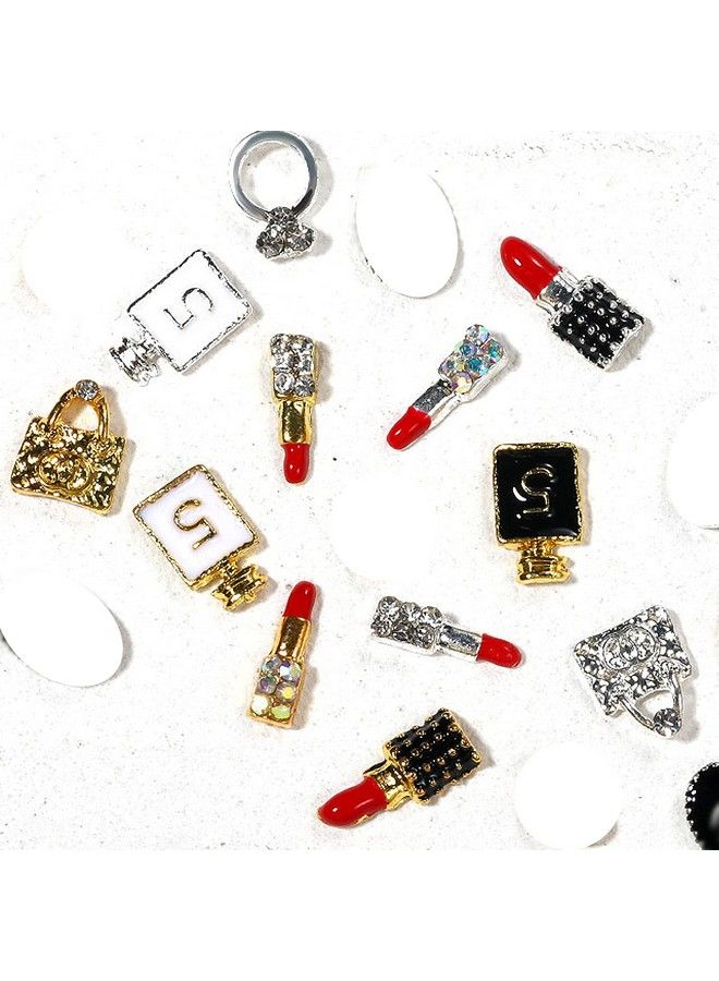 CESUSME 12Pcs Alloy Nail Charms Handbag Lipstick Nail Charms Gold 3D Crystal Gems Luxury Jewelry Charms Rhinestones For Nails Diy Art  - Image 4