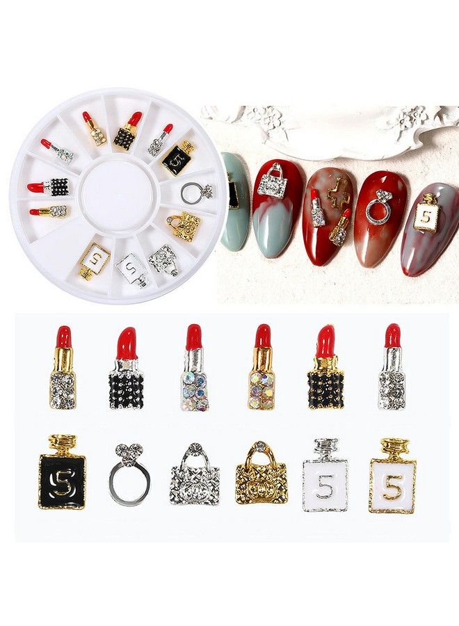 CESUSME 12Pcs Alloy Nail Charms Handbag Lipstick Nail Charms Gold 3D Crystal Gems Luxury Jewelry Charms Rhinestones For Nails Diy Art  - Image 2