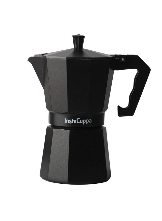 InstaCuppa إنستا كوبا 2 في 1 موكا بوت صانع الإسبريسو | متوافق مع الموقد و الحث | 300 مل من الألمنيوم الفاخر | صانع القهوة على الطراز الإيطالي | يصنع 4-6 أكواب | إسبريسو، أمريكانو والمزيد، أسود - Image 1