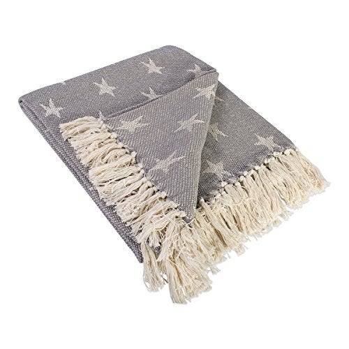 DII 4TH of July Patriotic Throw Blanket with Decorative Tassles, Use for Chair, Couch, Bed, Picnic, Camping, Beach, & Just Staying Cozy at Home (50 x 60), Star Gray - Image 1
