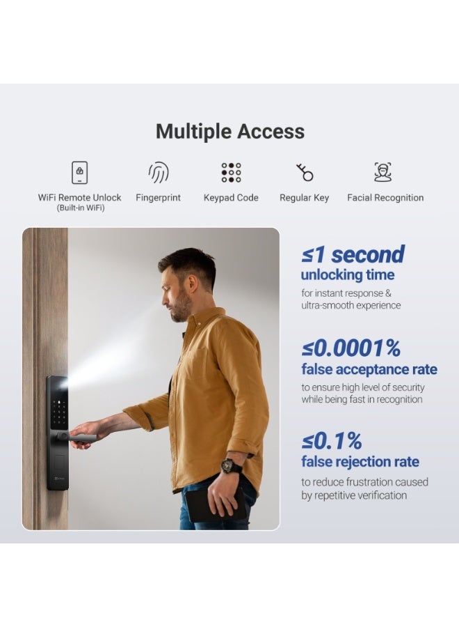 EZVIZ Smart Lock Y2000FVS, Biometric Smart Door Lock, 3D Face Recognition Built-in Wifi Door Lock, Night Vision, Active Intercom & Child Safety, IP52 for Home, Apartment, Office, Hotel 6068 - Image 3