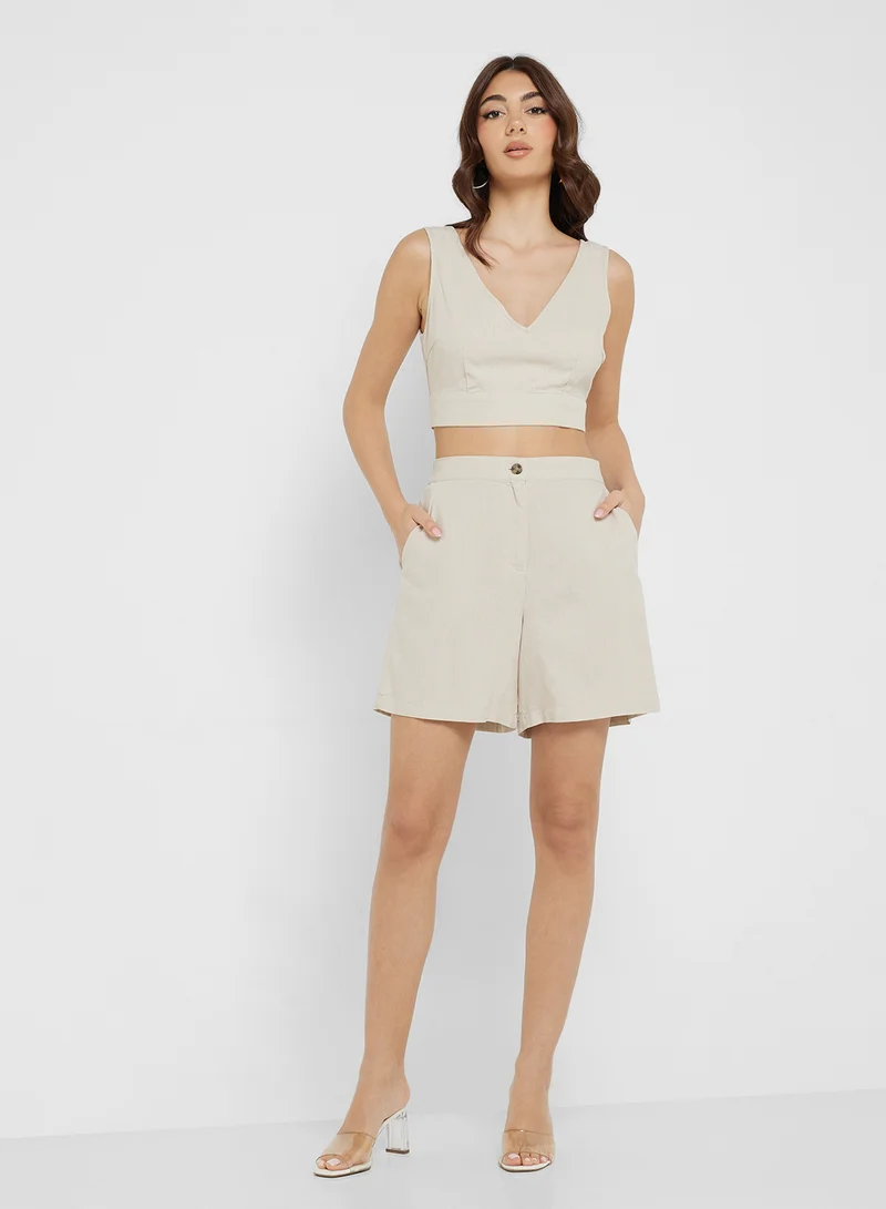 فيرو مودا High Waist Linen Shorts