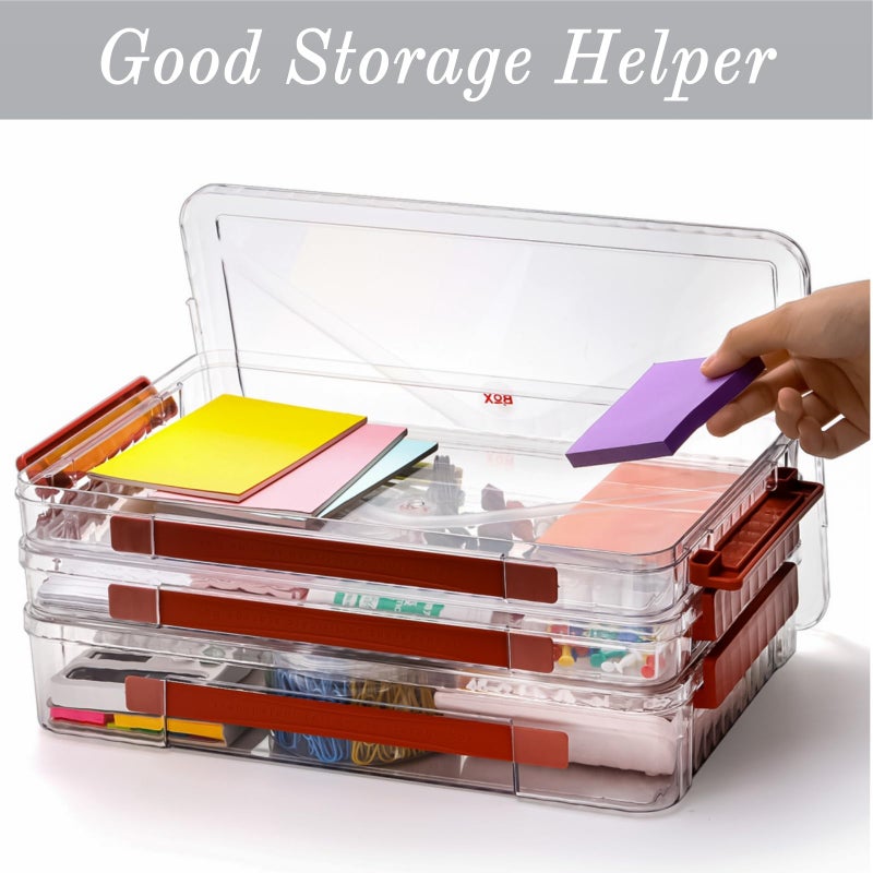 Mezchi Set of 3 Portable Paper Storage Box Organizer, 9" X 13" Clear Plastic File Storage Box with Lids, Stackable Document Box Project Case for Organizing A4 File Paper, School Supply, Craft - Image 5