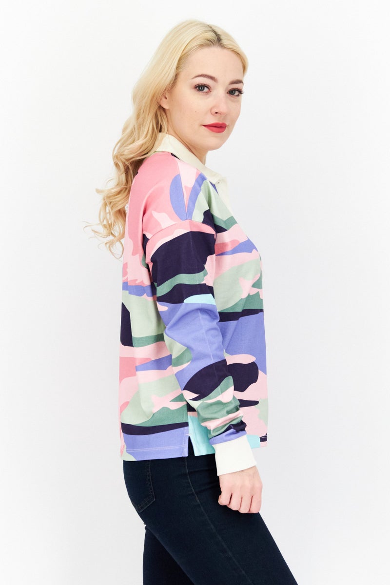 Lyle & Scott Women Sportswear Fit Cropped Rugby Polo Shirt, Pink Combo - Image 2