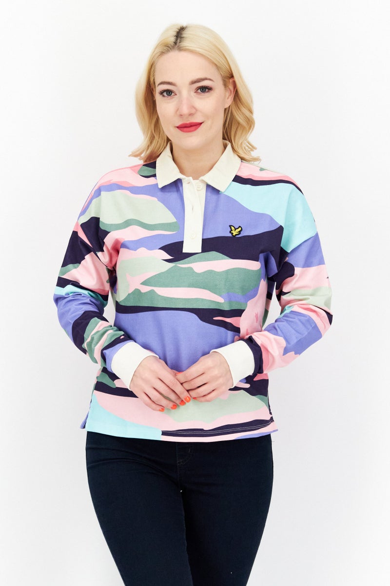 Lyle & Scott Women Sportswear Fit Cropped Rugby Polo Shirt, Pink Combo - Image 1