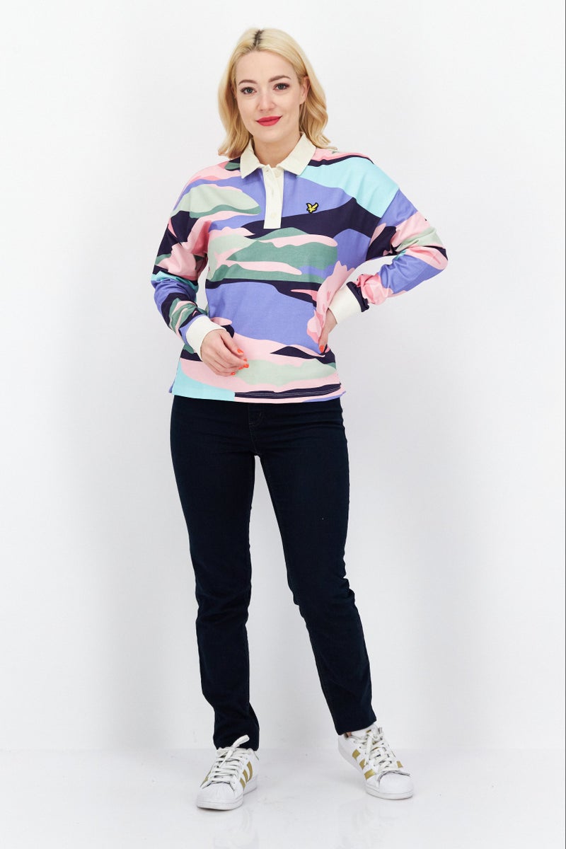 Lyle & Scott Women Sportswear Fit Cropped Rugby Polo Shirt, Pink Combo - Image 4