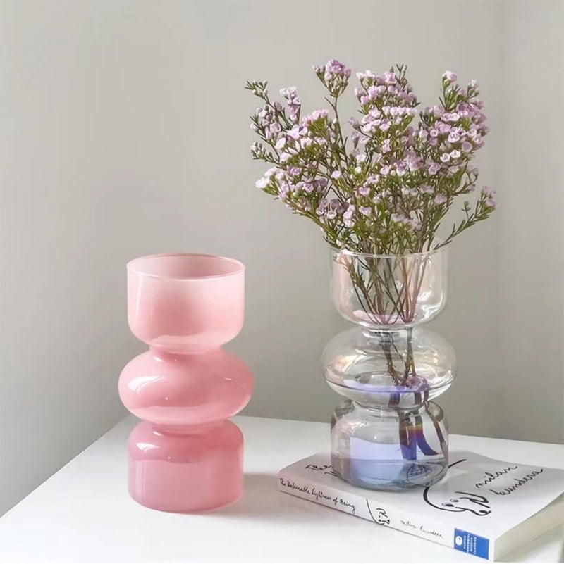 JSPYFITS مزهرية زهور هيدروبونيكية زجاجية من ، 7 بوصات مزهرية زجاجية ملونة على شكل فقاعة للزهور، مزهرية زجاجية ثلاثية الطبقات فريدة لديكور المنزل/المكتب/حفلات الزفاف/طاولة الحفلات (وردي) - Image 5