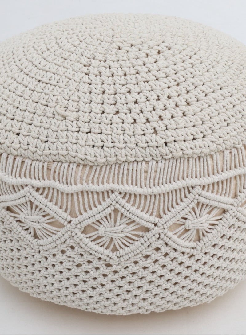 Ramsha Natural White Decorative Pouf for Living Room – PF-159 (50x50x30cm)  - Image 2
