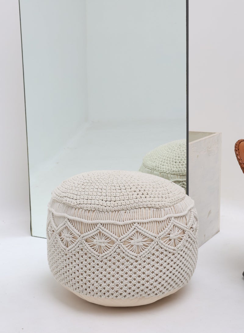 Ramsha Natural White Decorative Pouf for Living Room – PF-159 (50x50x30cm)  - Image 1