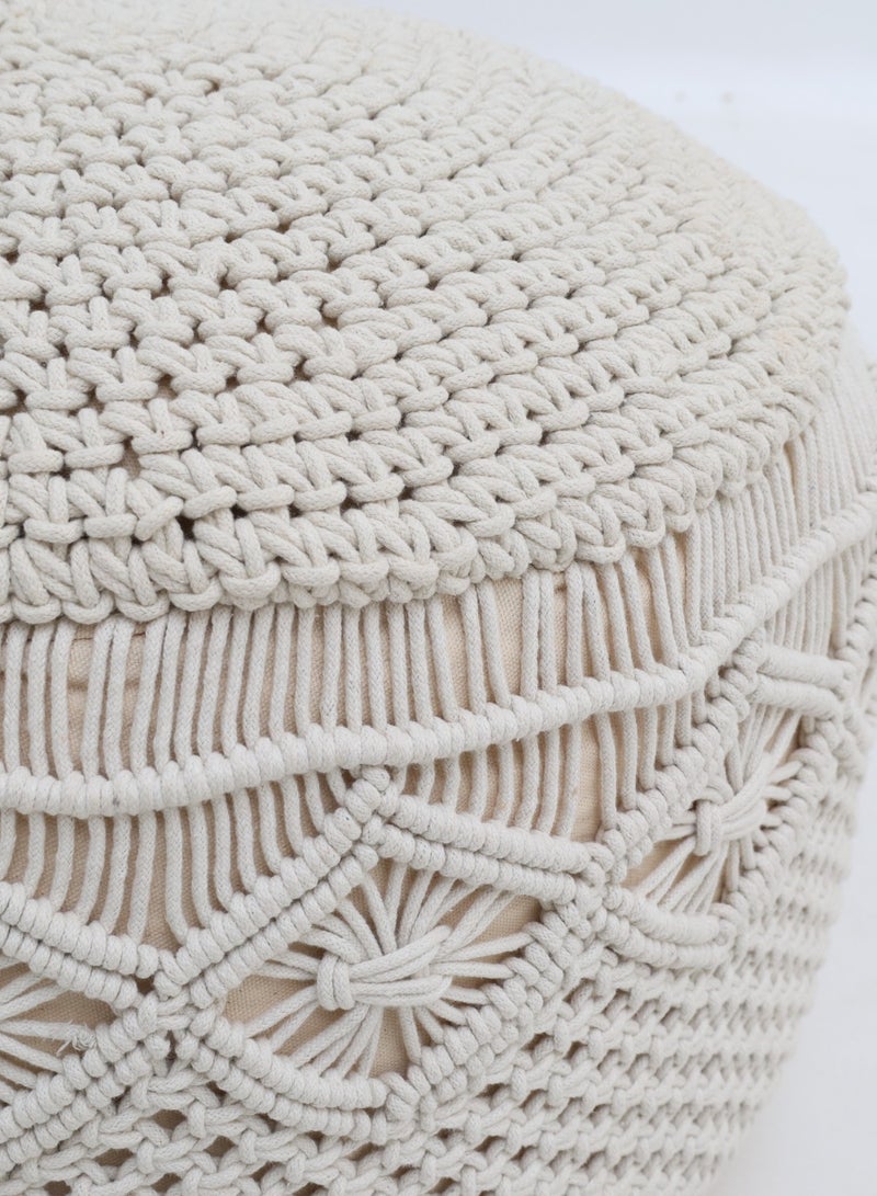 Ramsha Natural White Decorative Pouf for Living Room – PF-159 (50x50x30cm)  - Image 3