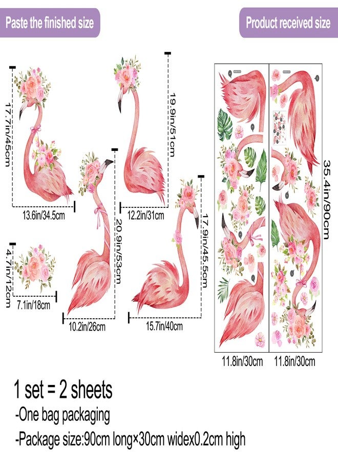 DRWSSR 3D Cartoon Animal Wall Decal - Pink Flamingo & Flowers - Removable DIY Wall Art - Perfect for Girls' Nursery, Bedroom, Living Room & Playroom - 2 Sheets (12X35inch) - Pink - Image 2