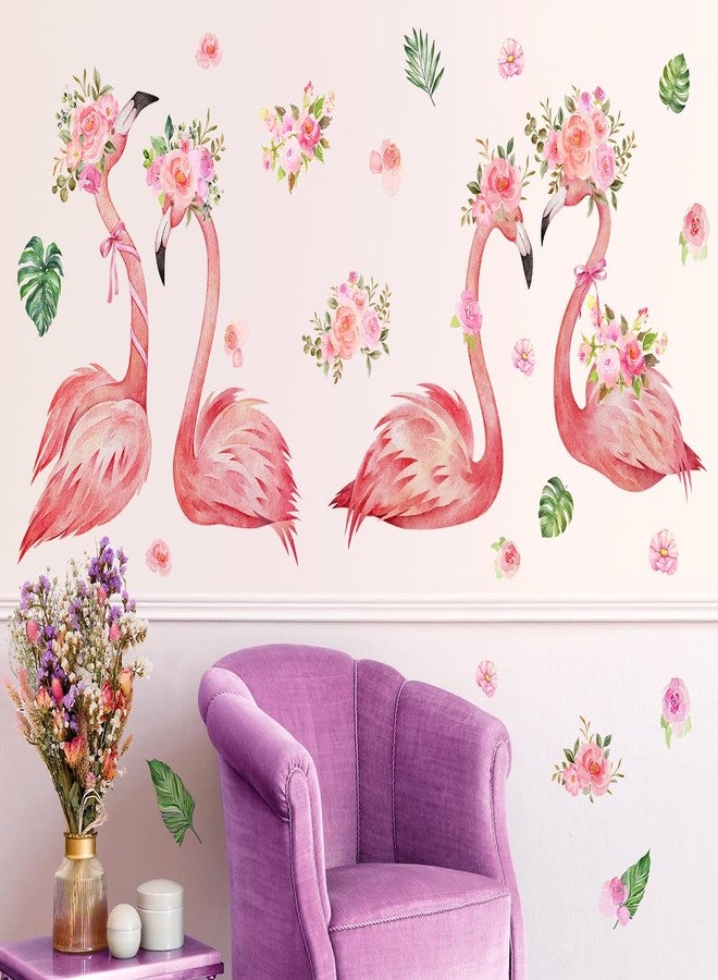 DRWSSR 3D Cartoon Animal Wall Decal - Pink Flamingo & Flowers - Removable DIY Wall Art - Perfect for Girls' Nursery, Bedroom, Living Room & Playroom - 2 Sheets (12X35inch) - Pink - Image 5