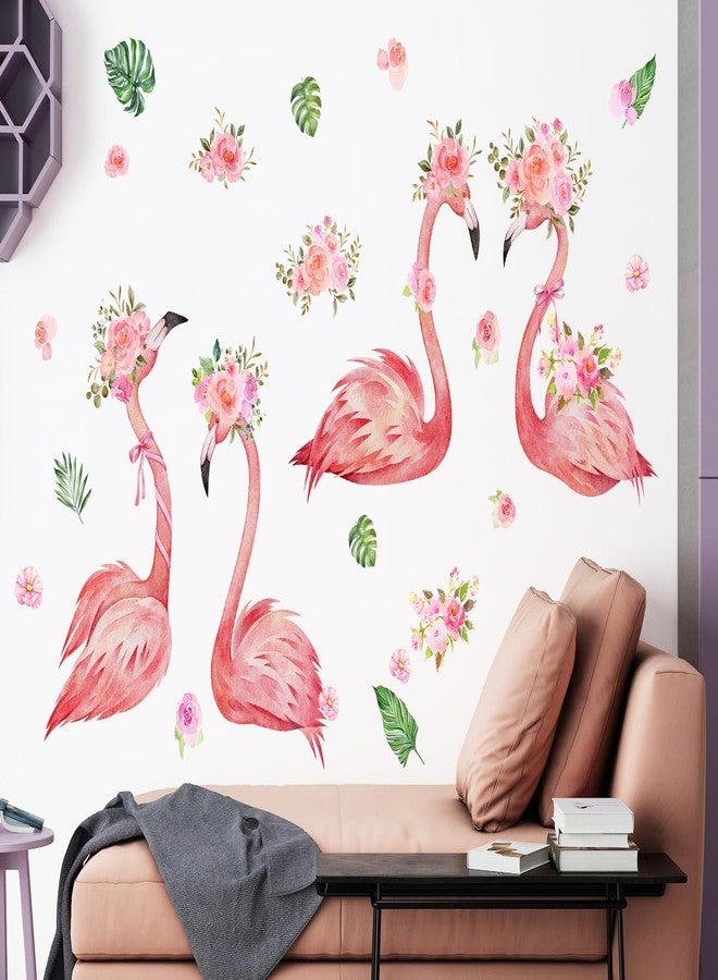 DRWSSR 3D Cartoon Animal Wall Decal - Pink Flamingo & Flowers - Removable DIY Wall Art - Perfect for Girls' Nursery, Bedroom, Living Room & Playroom - 2 Sheets (12X35inch) - Pink - Image 4