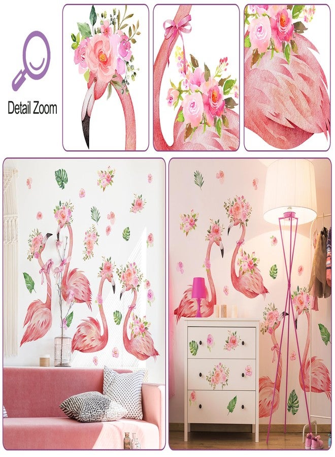 DRWSSR 3D Cartoon Animal Wall Decal - Pink Flamingo & Flowers - Removable DIY Wall Art - Perfect for Girls' Nursery, Bedroom, Living Room & Playroom - 2 Sheets (12X35inch) - Pink - Image 3