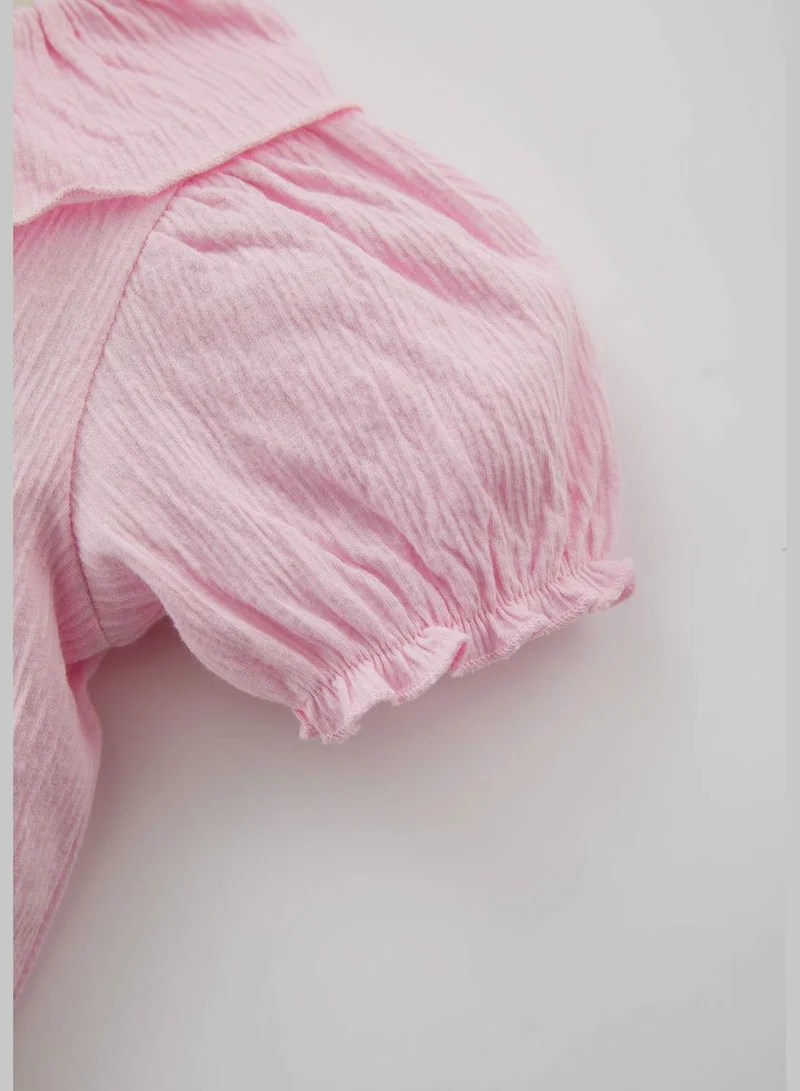 ديفاكتو BabyGirl Big Neck Knitted Short Sleeve Body