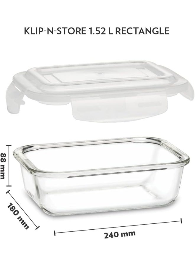 Borosil Klip-N-Store Rectangular Glass Storage Container with Air Tight Lid - Image 2