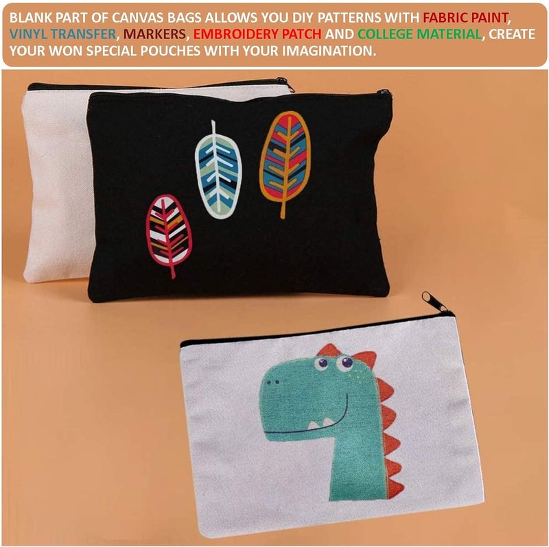 Lify DIY Craft Blank Bag Canvas Makeup Pencil Pouch with Zipper- Multipurpose Pen Pencil Case Cotton Canvas Cosmetic Bag Travel Cosmetic Bag, Stylish and Durable Pouch with Zipper -12 Piece Pack - Image 5