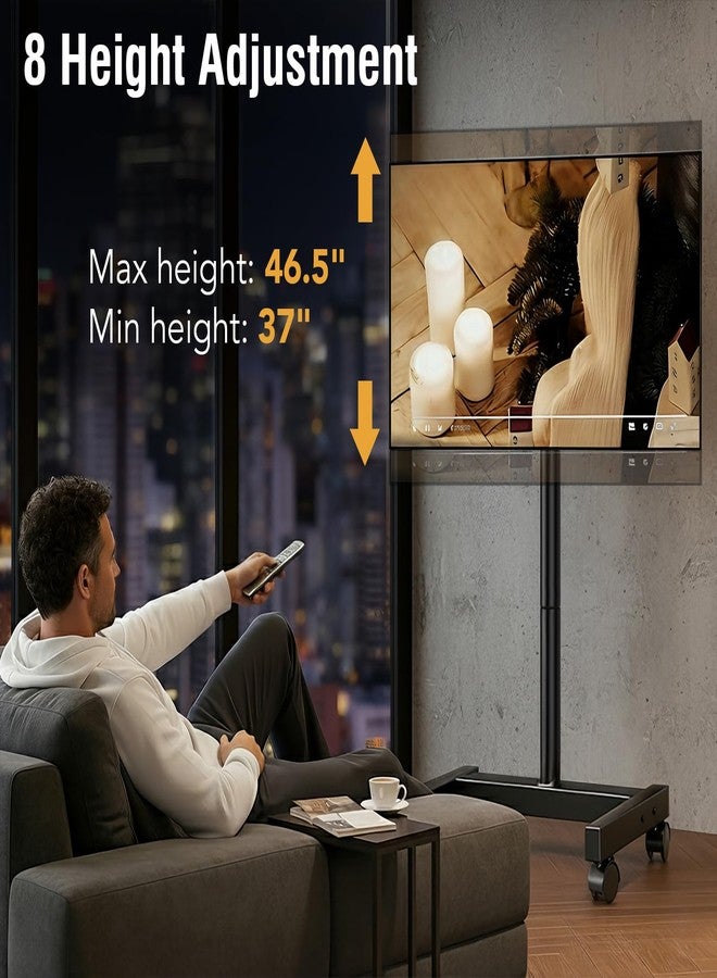 AX WABER Mobile TV Floor Stand for 19-50 inch LCD LED Flat/Curved Panel Screen TVs up to 55 lbs, Height Adjustable TV Stand Mount with VESA 200x200, Portable TV Stand with Tilt Function AX1007TBM - Image 4