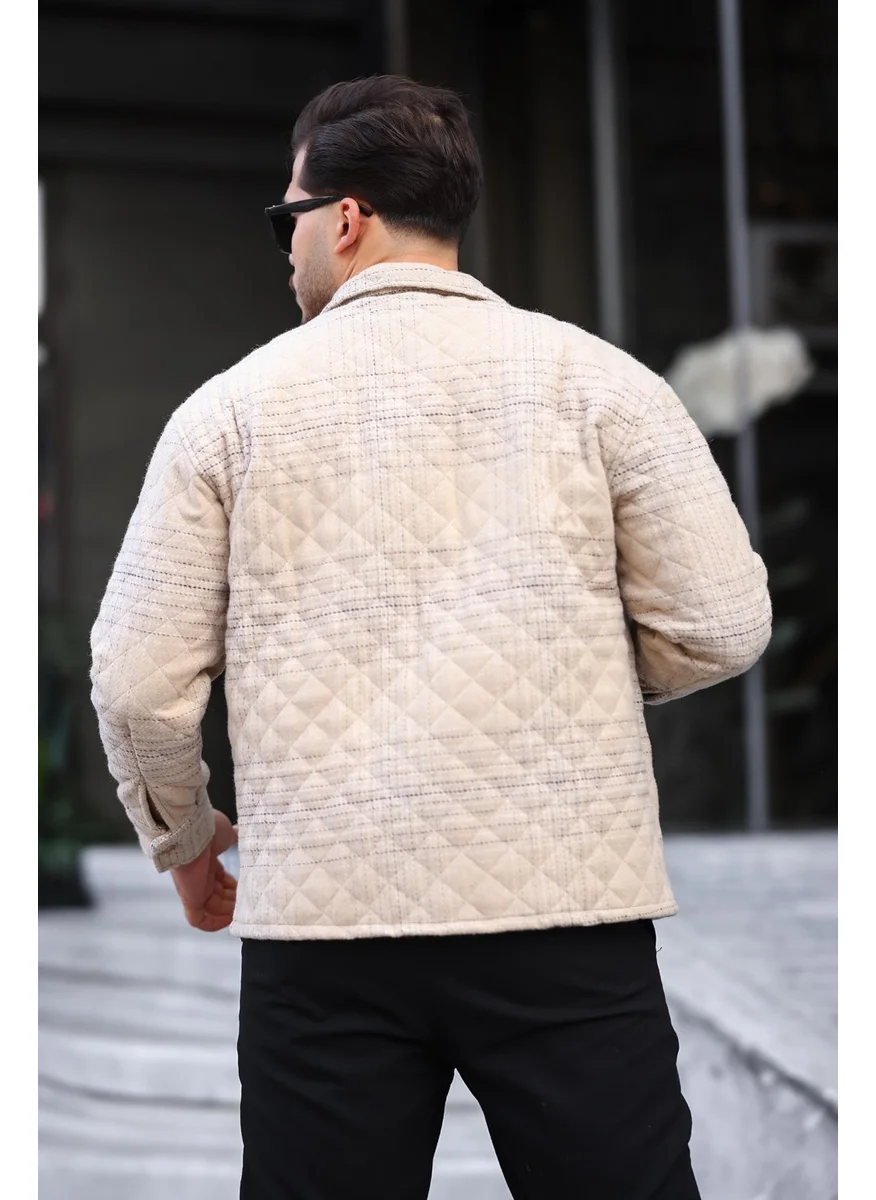 Miron Beige Striped Quilted Detail Regular Fit JACKET-2455