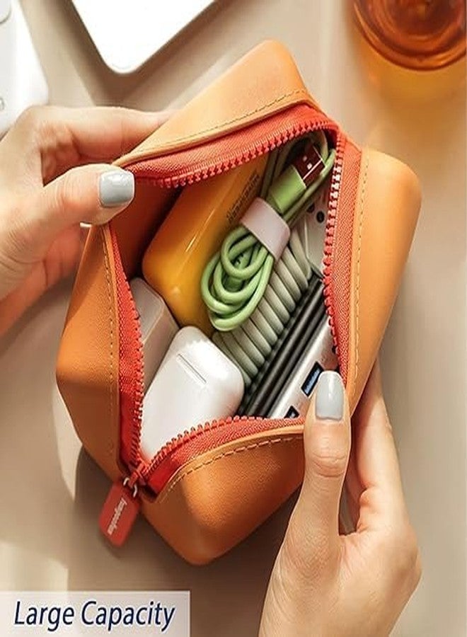 Ask Me Cosmetic Organizer Bag, Large Capacity, Travel Makeup Case for Women, EVA Waterproof Cosmetic (Orange) - Image 3