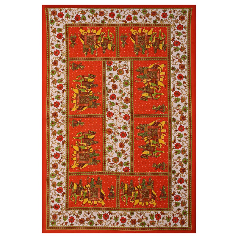 Doraya Queen Size Double Bed Sheet with Pillow Covers Pure Cotton Traditional Jaipuri Printed Bedcover Orange Queen - Image 4