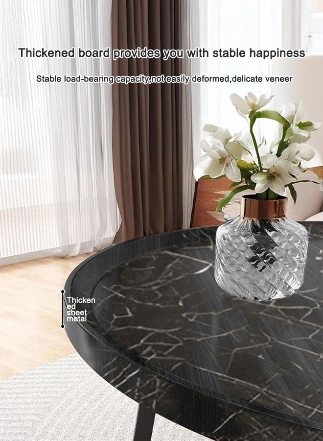 شو وو طاولة قهوة دائرية حديثة، مجموعة من 2 طاولة صغيرة من منتصف القرن، طاولة قهوة خشبية لغرفة المعيشة، غرفة النوم، الشرفة، الفناء، أسود، 50+70 سم - Image 5