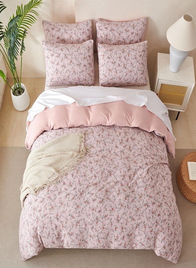BUPIRD Floral Queen Comforter Set 3 Pieces Soft Cute Floral Bedding Comforter Lightweight Garden Style Queen Floral Botanical Comforter Set for All Seasons 1 Comforter and 2 Pillowcases - Image 4