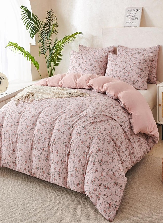 BUPIRD Floral Queen Comforter Set 3 Pieces Soft Cute Floral Bedding Comforter Lightweight Garden Style Queen Floral Botanical Comforter Set for All Seasons 1 Comforter and 2 Pillowcases - Image 5