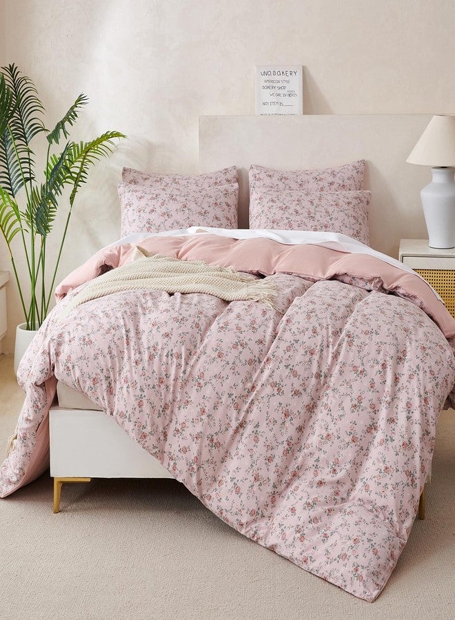 BUPIRD Floral Queen Comforter Set 3 Pieces Soft Cute Floral Bedding Comforter Lightweight Garden Style Queen Floral Botanical Comforter Set for All Seasons 1 Comforter and 2 Pillowcases - Image 3