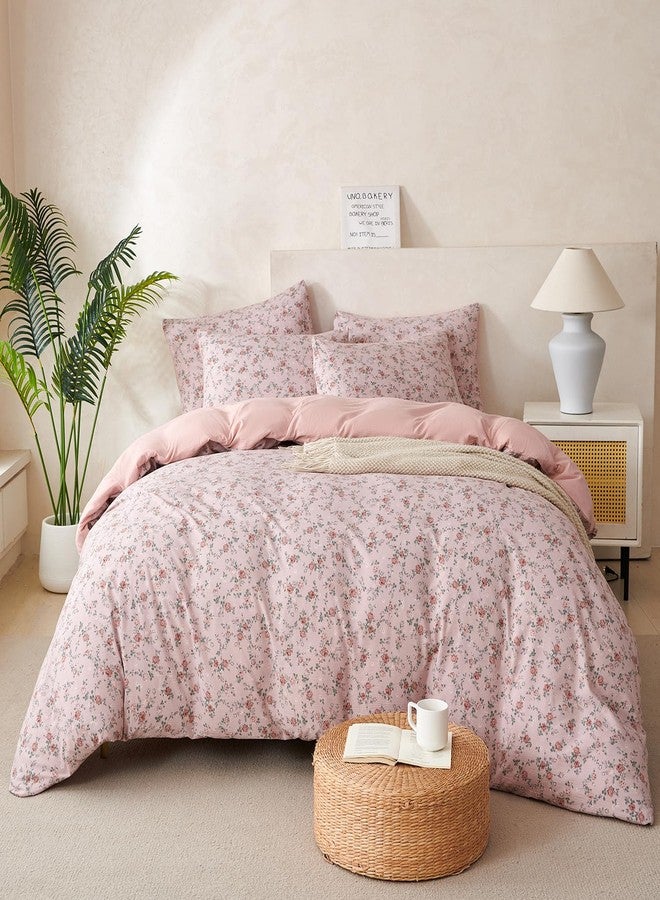 BUPIRD Floral Queen Comforter Set 3 Pieces Soft Cute Floral Bedding Comforter Lightweight Garden Style Queen Floral Botanical Comforter Set for All Seasons 1 Comforter and 2 Pillowcases - Image 2