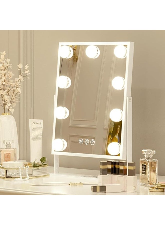DUNISO Hollywood Makeup Mirror With Light, 9 Led Bulbs, Smart Touch, Three-Color Dimmable, 360° Rotation, White - Image 1