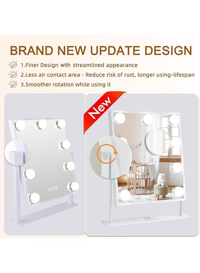 DUNISO Hollywood Makeup Mirror With Light, 9 Led Bulbs, Smart Touch, Three-Color Dimmable, 360° Rotation, White - Image 2
