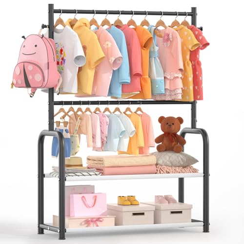 ZHKINGGS Kids Clothing Rack with 2Layer Storage Shelf and 2 Adjustable Hanging RodsDress Up Rack for Hanging ClothesDress up Storage for Baby Toddle KidsClassic Black - Image 1