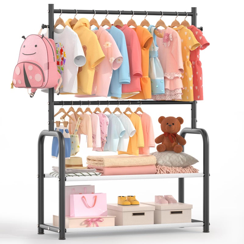ZHKINGGS Kids Clothing Rack with 2Layer Storage Shelf and 2 Adjustable Hanging RodsDress Up Rack for Hanging ClothesDress up Storage for Baby Toddle KidsClassic Black - Image 2