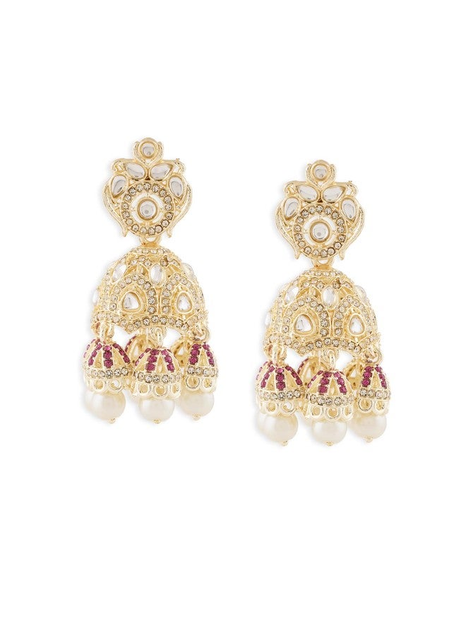 Zaveri Pearls أقراط جومكي متدلية مرصعة بألماس نمساوي وردي لامع من زافيري بيرلز للنساء - ZPFK21166 - Image 1