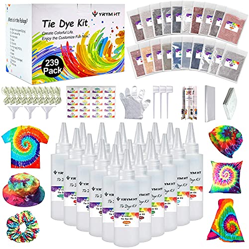 YRYM HT Large Tie Dye Kit for Kids and Adults - 239 Pack Permanent Tie Dye Kits for Clothing Craft Fabric Textile Party Group Handmade Project (Dye up to 60 Medium Adults T-Shirts!) - Image 1
