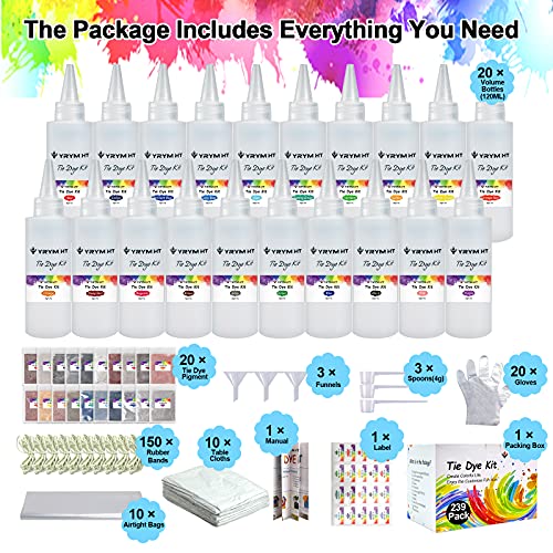 YRYM HT Large Tie Dye Kit for Kids and Adults - 239 Pack Permanent Tie Dye Kits for Clothing Craft Fabric Textile Party Group Handmade Project (Dye up to 60 Medium Adults T-Shirts!) - Image 4